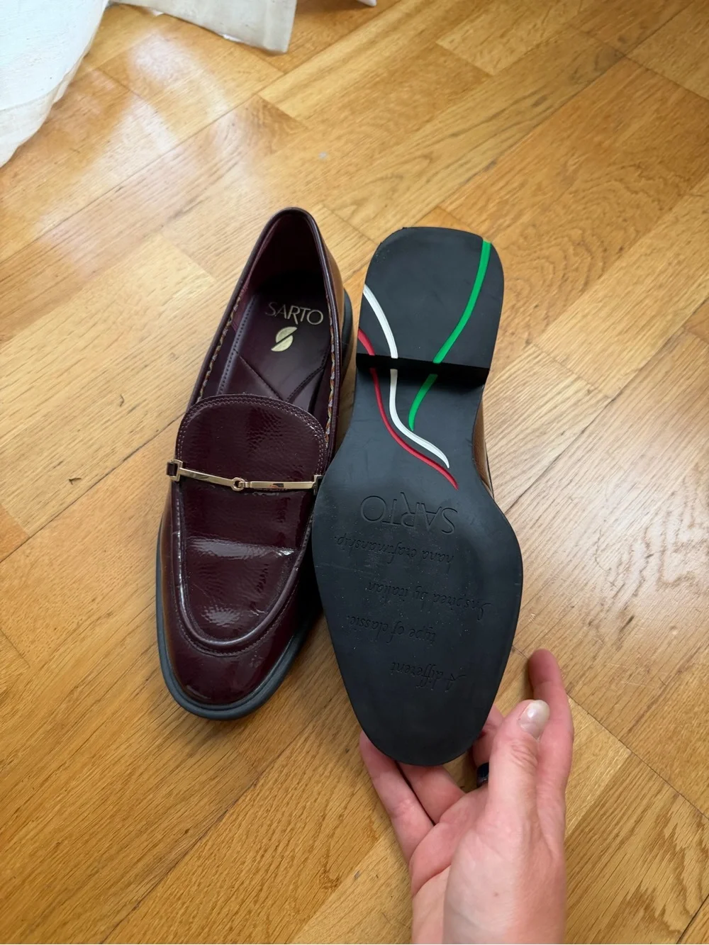 Franco Sarto Burgundy Leather Wedge Loafers with Gold Bit